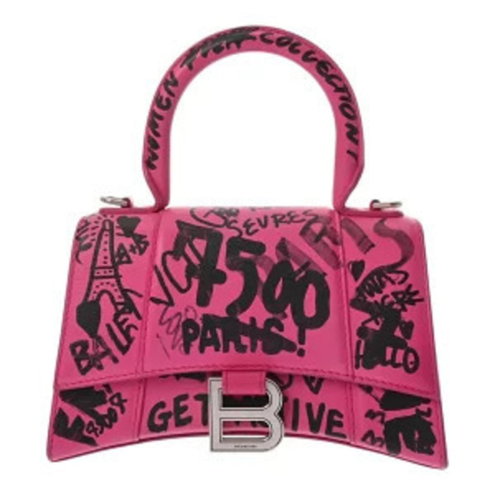 Balenciaga Graffiti Hourglass Pink V Leather Handbag